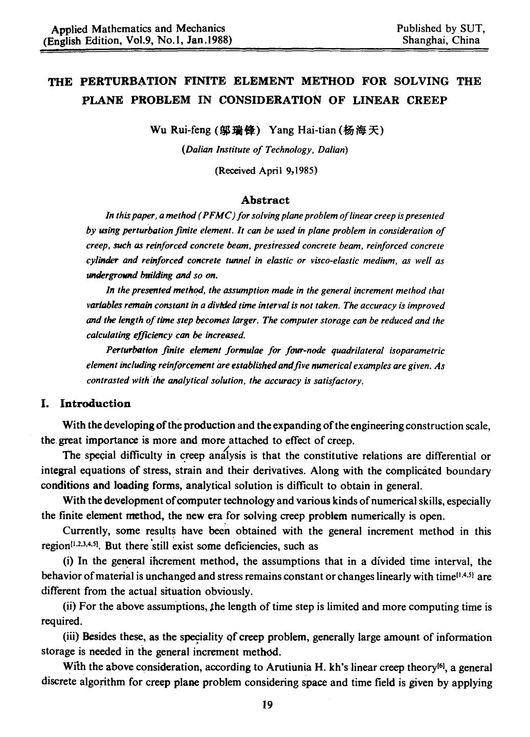 The perturbation finite element method for solving the plane problem in consideration of linear creep by Unknown