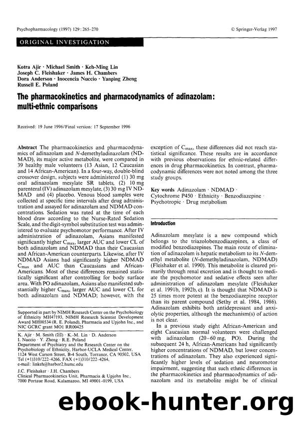 The pharmacokinetics and pharmacodynamics of adinazolam: multi-ethnic comparisons by Unknown