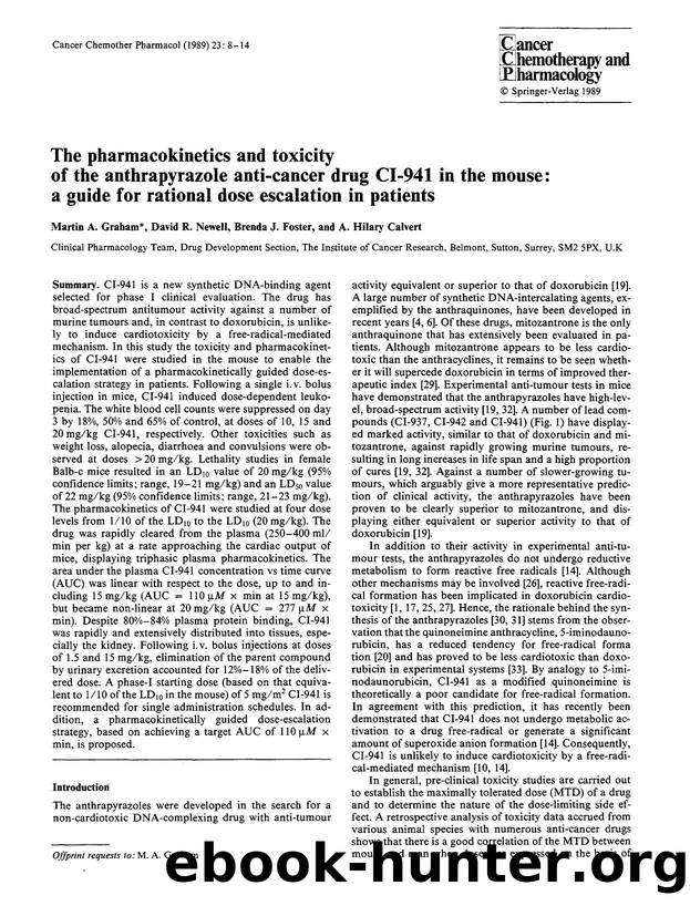 The pharmacokinetics and toxicity of the anthrapyrazole anti-cancer drug CI-941 in the mouse: a guide for rational dose escalation in patients by Unknown