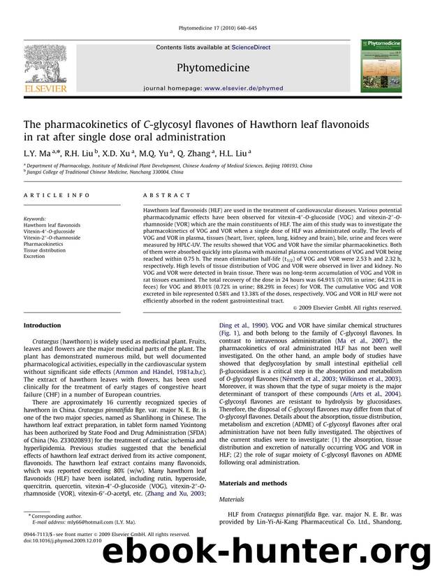 The pharmacokinetics of C-glycosyl flavones of Hawthorn leaf flavonoids in rat after single dose oral administration by L.Y. Ma; R.H. Liu; X.D. Xu; M.Q. Yu; Q. Zhang; H.L. Liu