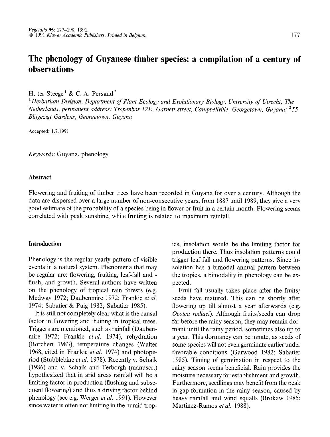 The phenology of Guyanese timber species: a compilation of a century of observations by Unknown