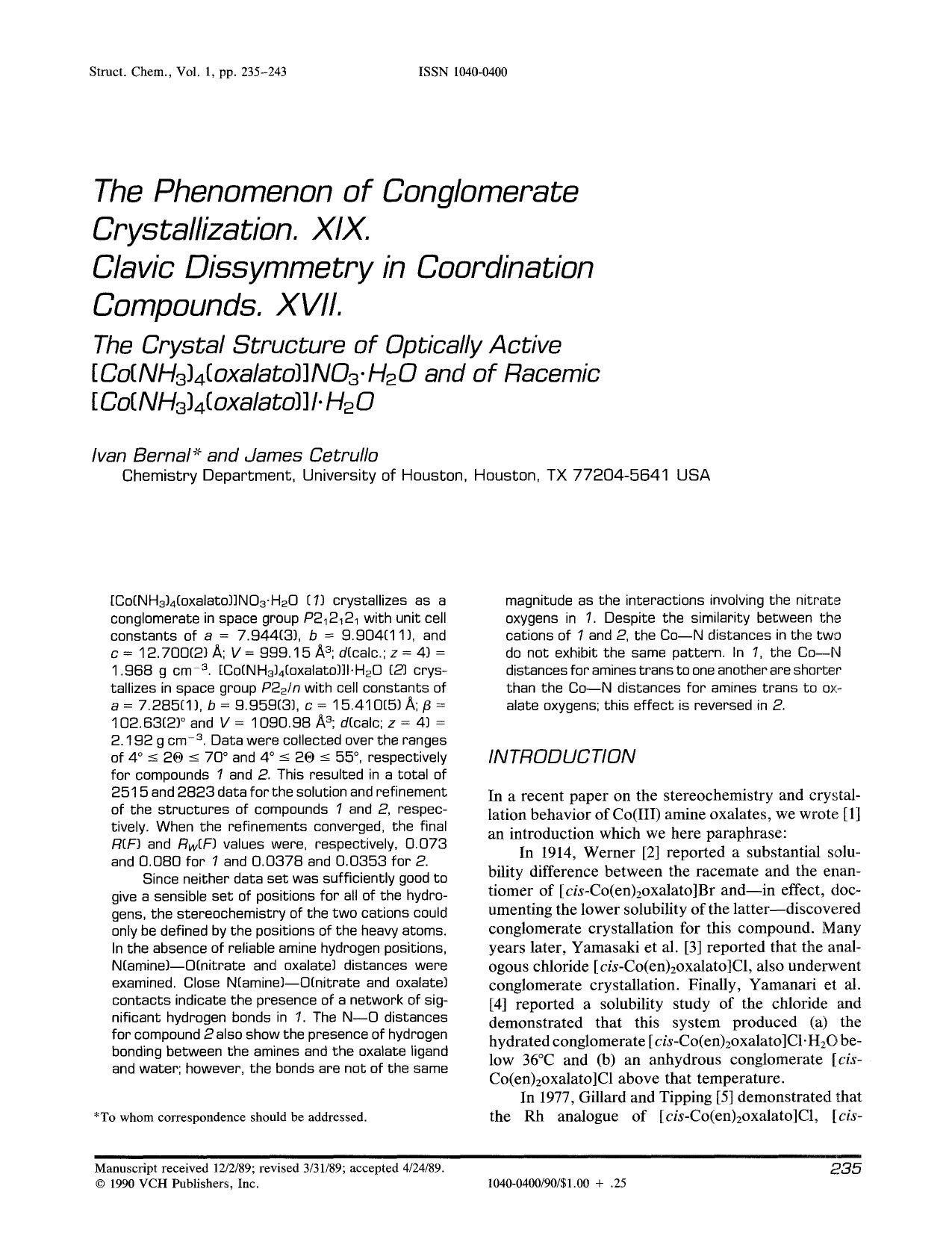 The phenomenon of conglomerate crystallization. XIX. Clavic dissymmetry in coordination compounds. XVII by Unknown