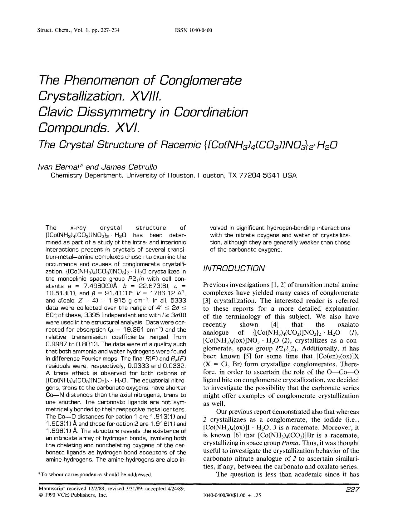 The phenomenon of conglomerate crystallization. XVIII. Clavic dissymmetry in coordination compounds. XVI by Unknown