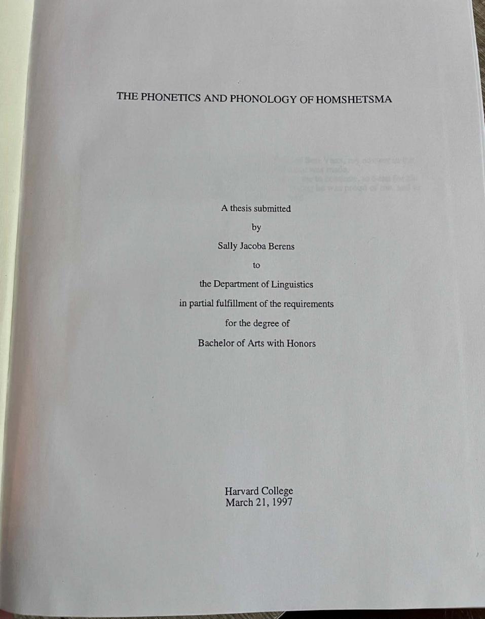 The phonetics and phonology of Homshetsma by Sally Jacoba Berens