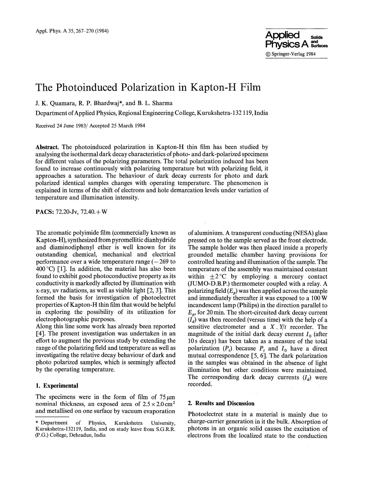The photoinduced polarization in Kapton-H film by Unknown