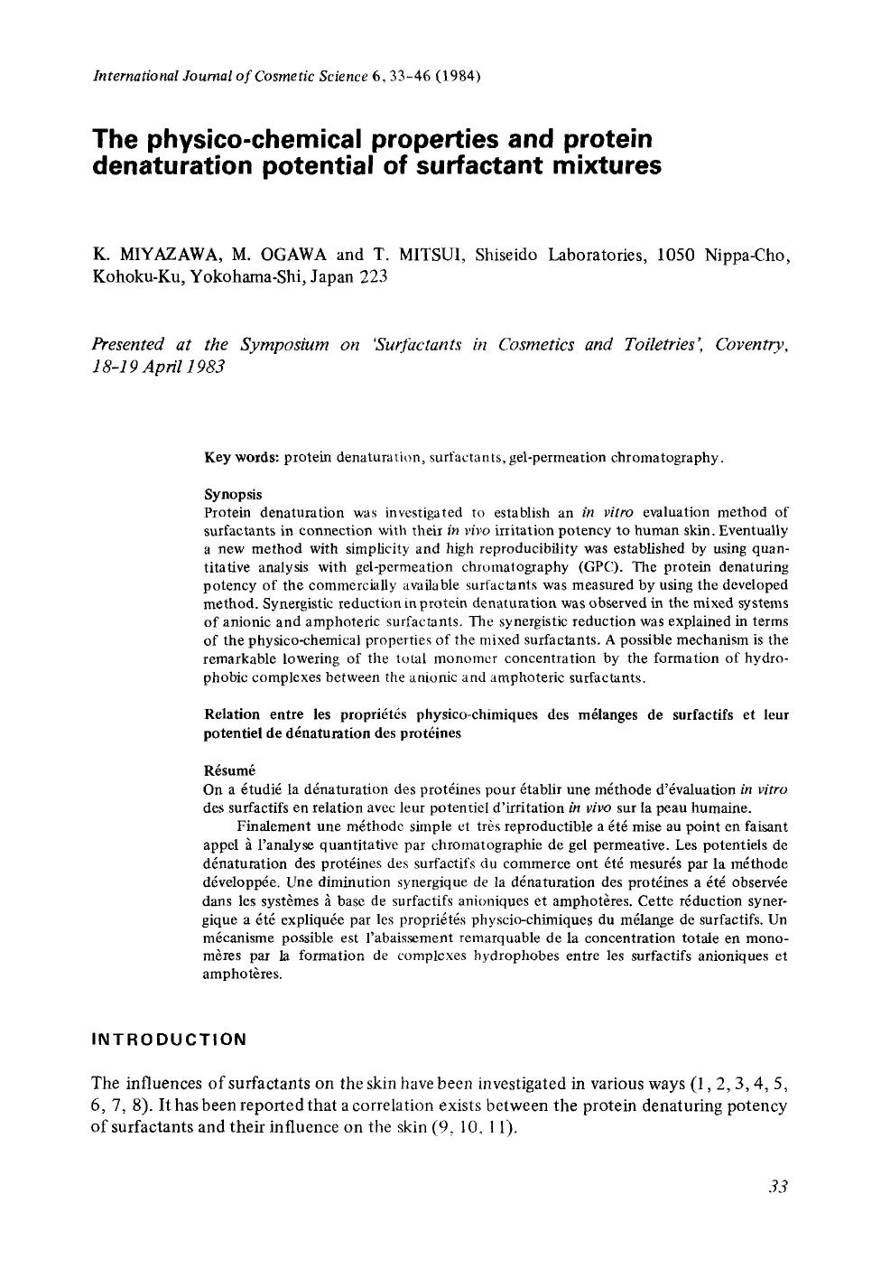 The physico-chemical properties and protein denaturation potential of surfactant mixtures by Unknown