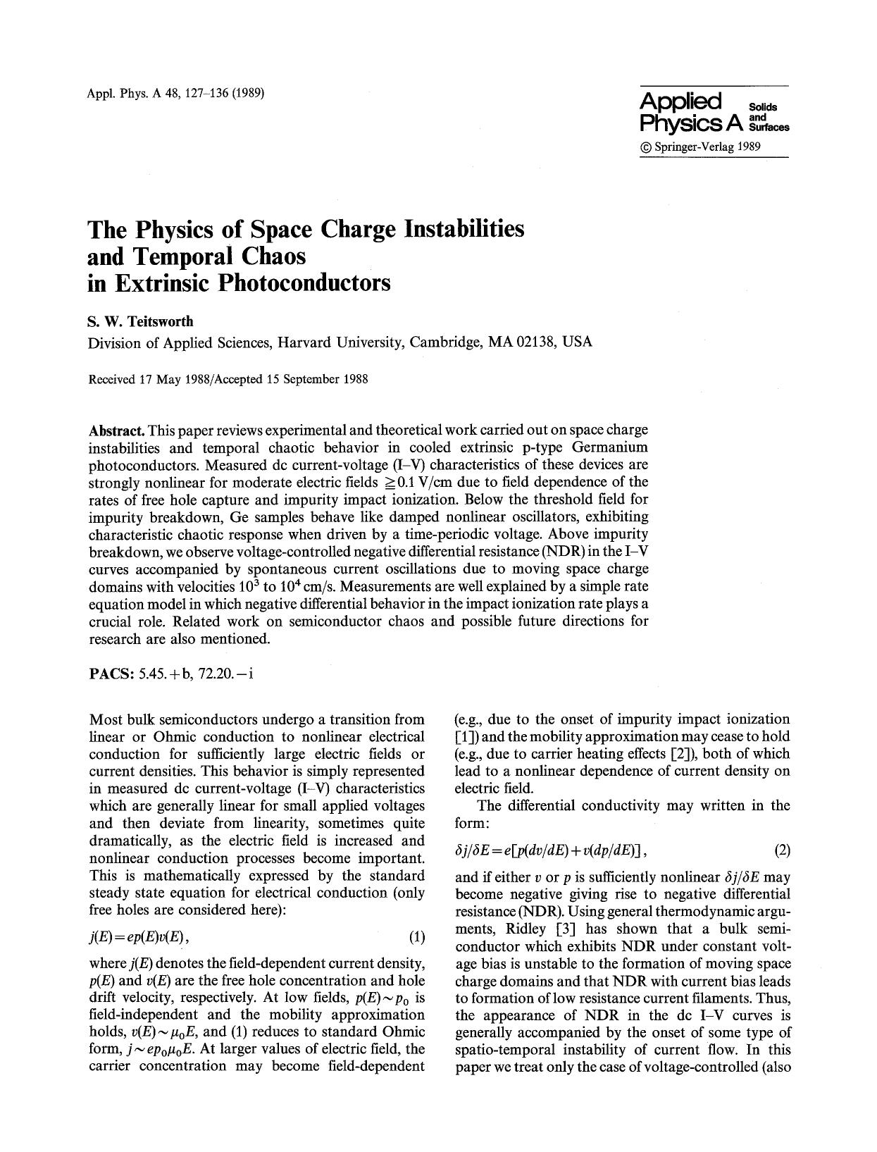 The physics of space charge instabilities and temporal chaos in extrinsic photoconductors by Unknown