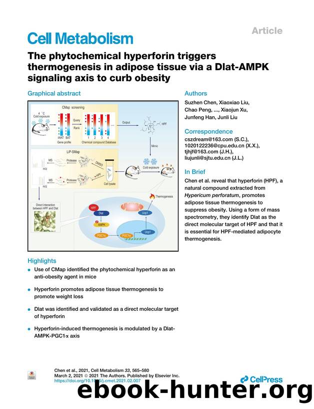 The phytochemical hyperforin triggers thermogenesis in adipose tissue via a Dlat-AMPK signaling axis to curb obesity by unknow