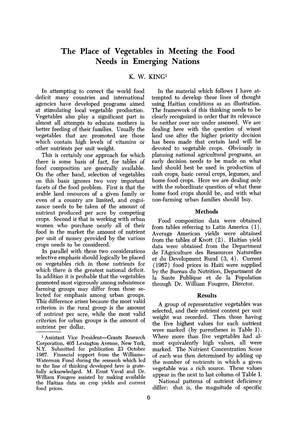 The place of vegetables in meeting the food needs in emerging nations by Unknown