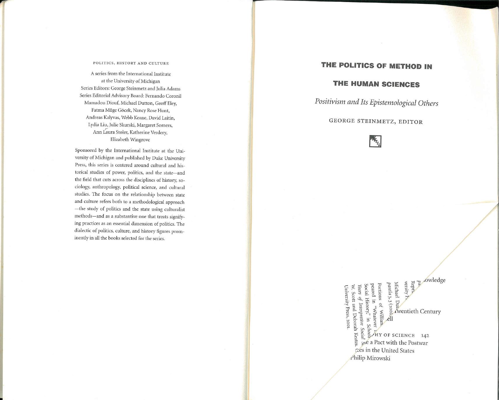 The politics of method in the human sciences : positivism and its epistemological others (only 7 chapters upoladed) by George Steinmetz