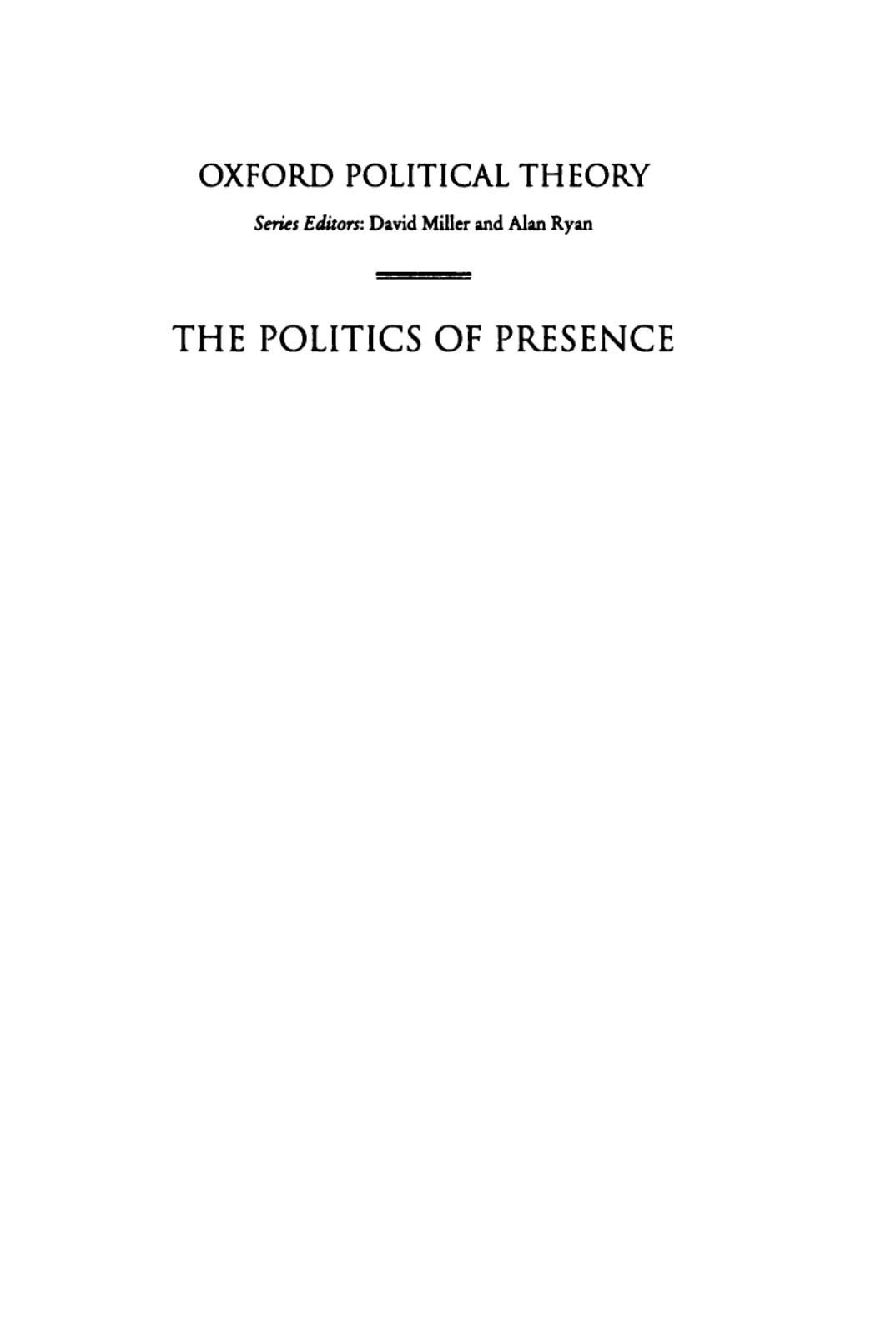The politics of presence by Anne Phillips