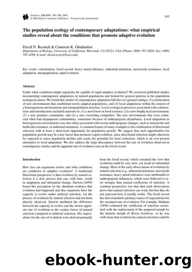 The population ecology of contemporary adaptations: what empirical studies reveal about the conditions that promote adaptive evolution by Unknown