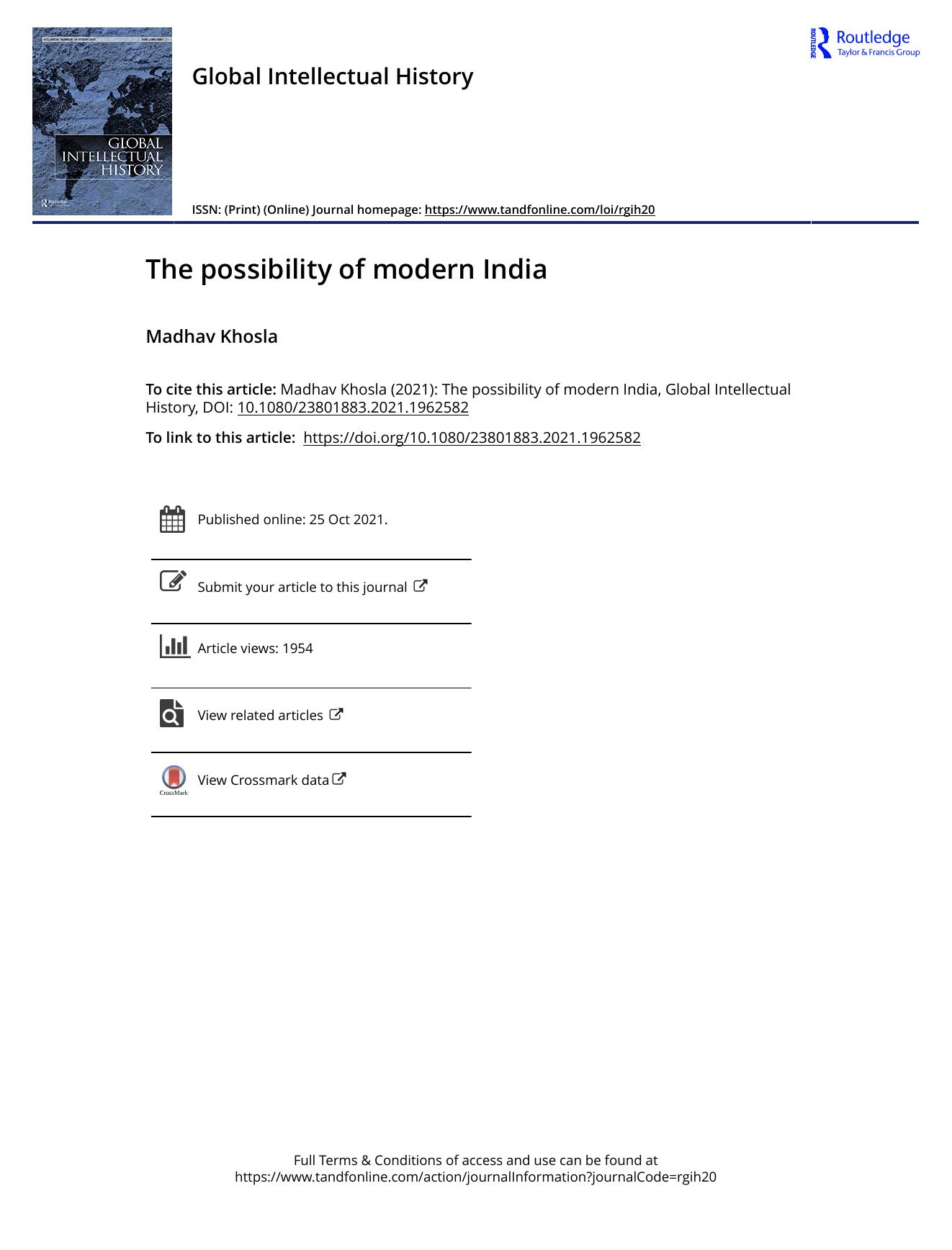 The possibility of modern india by Madhav Khosla