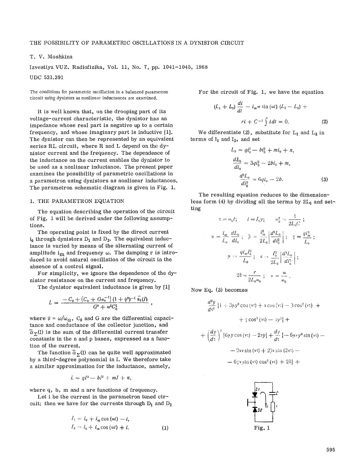 The possibility of parametric oscillations in a dynistor circuit by Unknown