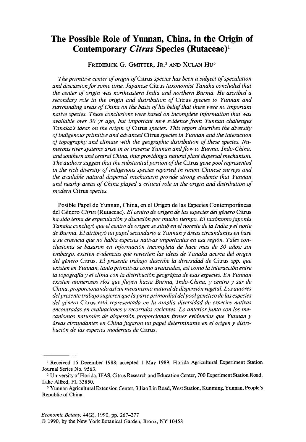 The possible role of Yunnan, China, in the origin of contemporary citrus species (rutaceae) by Unknown