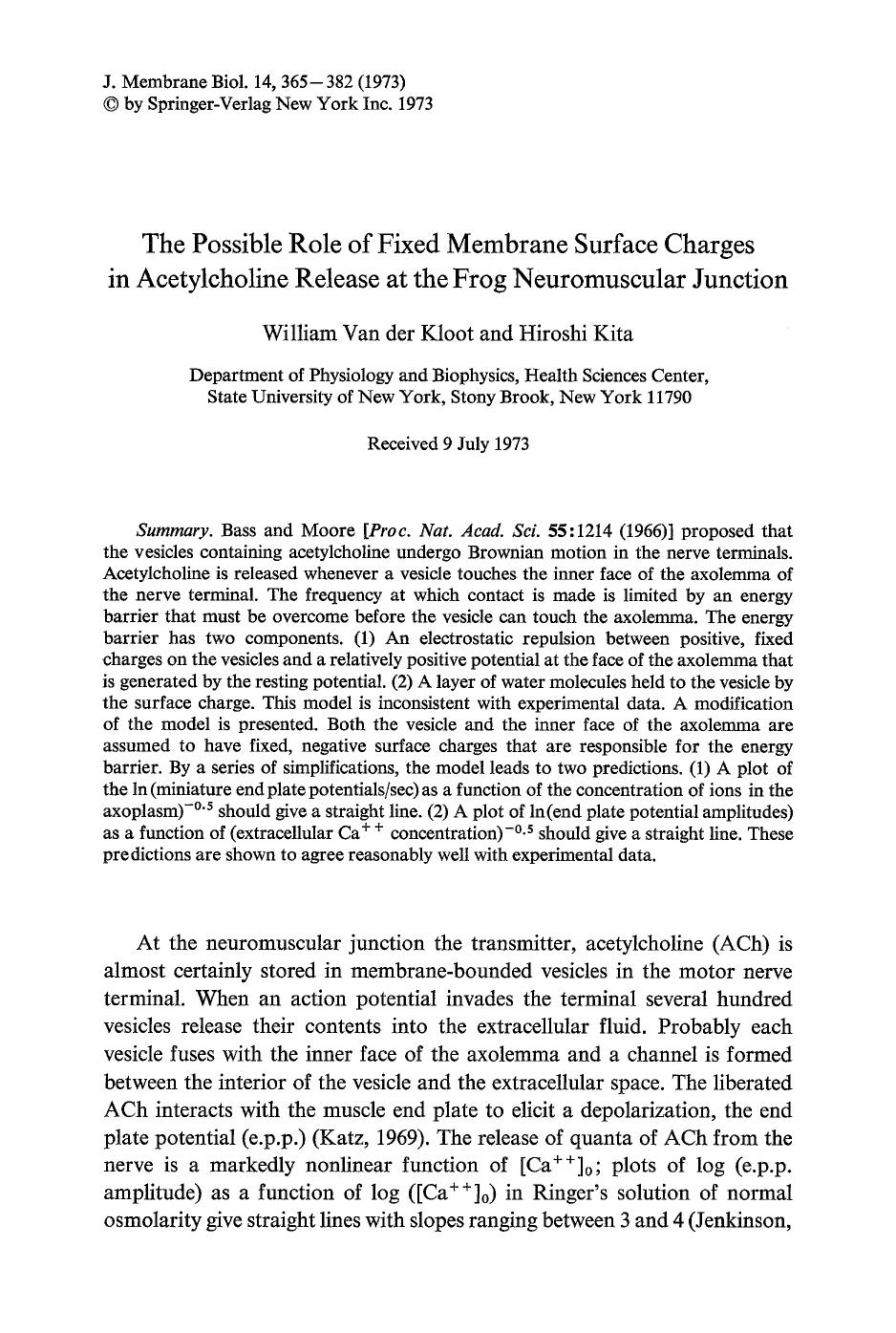 The possible role of fixed membrane surface charges in acetylcholine release at the frog neuromuscular junction by Unknown
