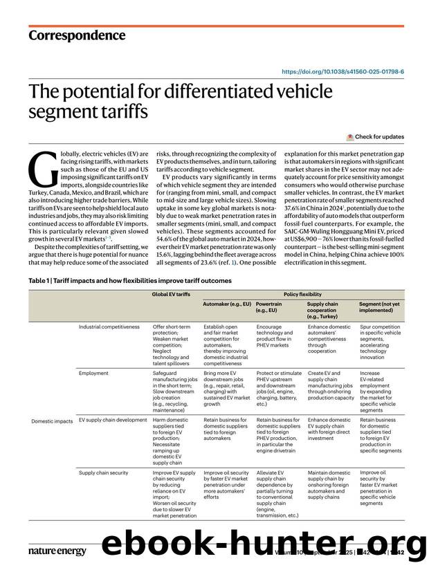 The potential for differentiated vehicle segment tariffs by unknow
