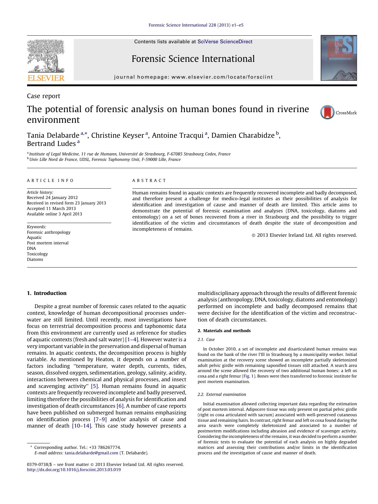 The potential of forensic analysis on human bones found in riverine environment by Tania Delabarde