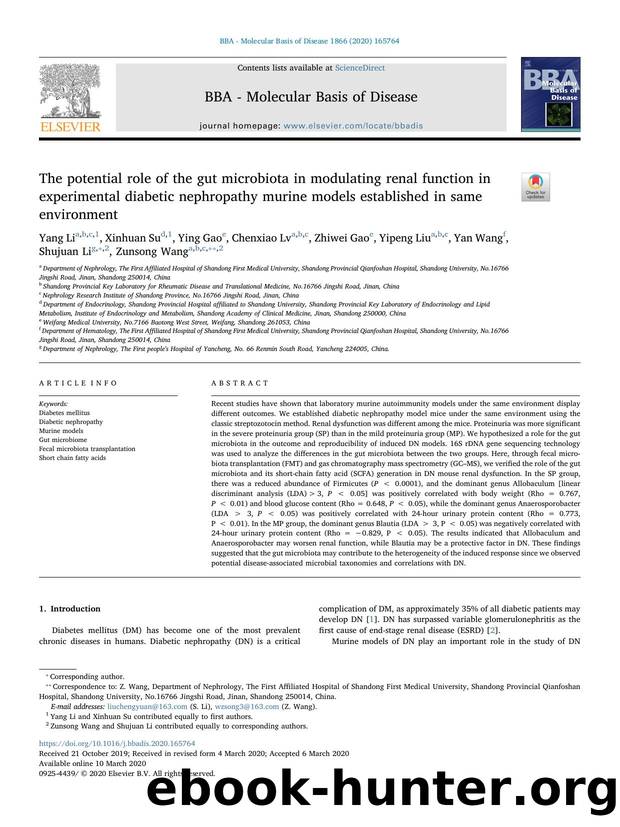 The potential role of the gut microbiota in modulating renal function in experimental diabetic nephropathy murine models established in same environment by unknow