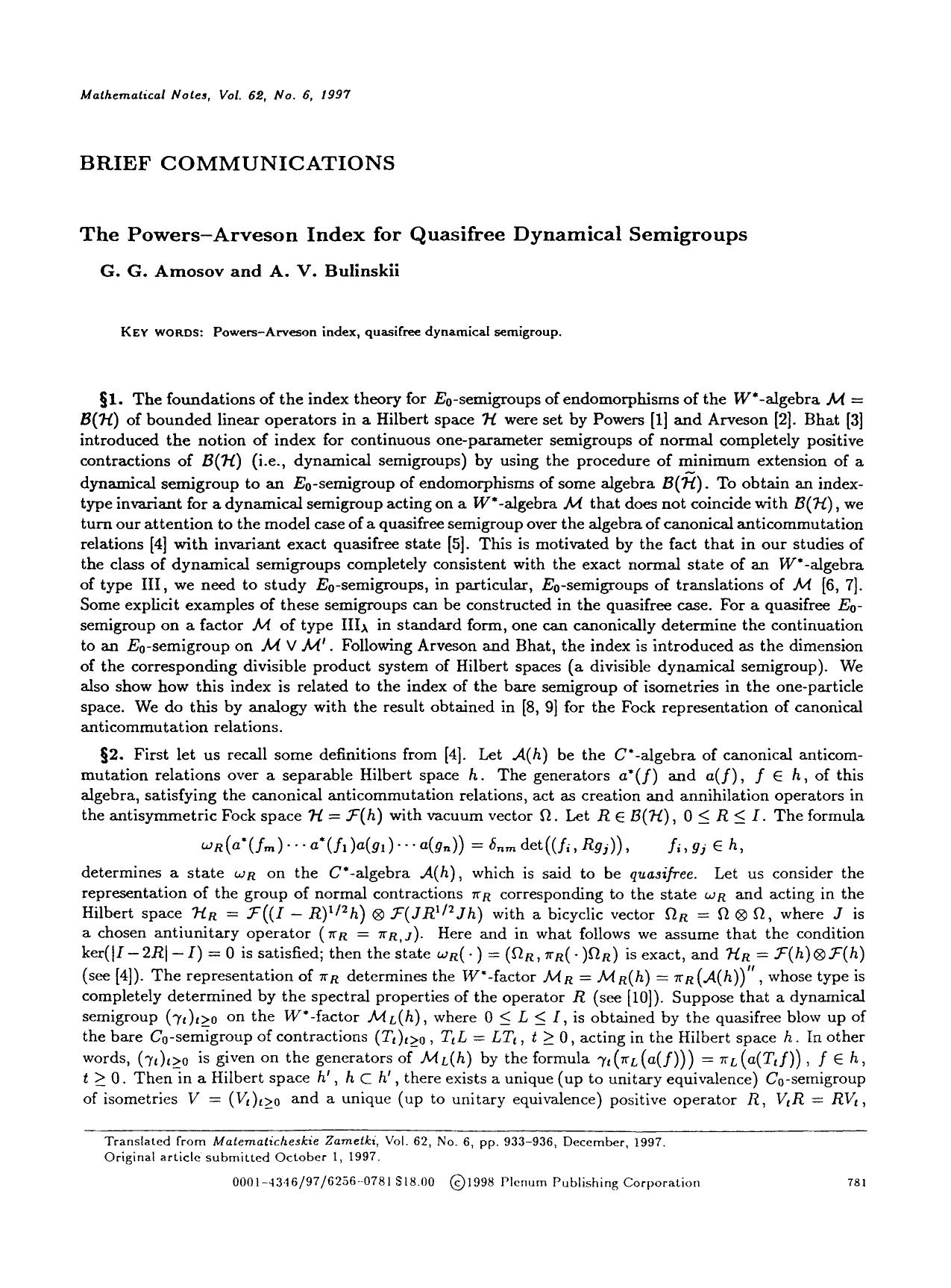 The powers-arveson index for quasifree dynamical semigroups by Unknown