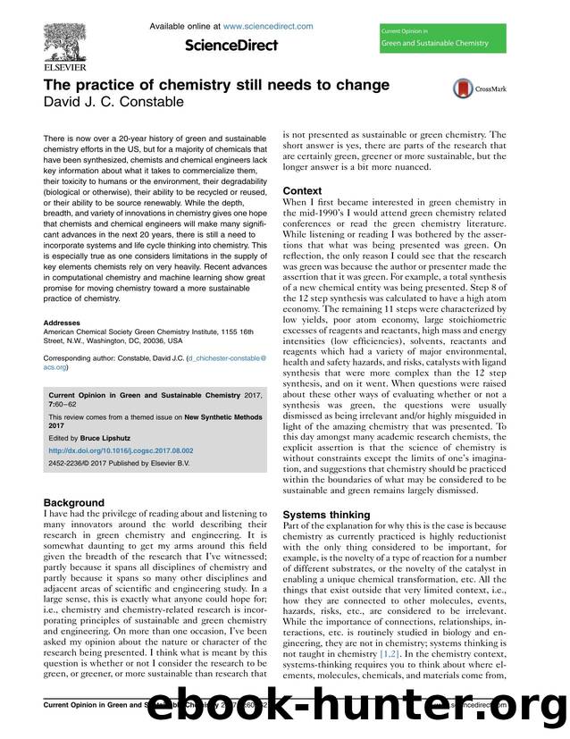 The practice of chemistry still needs to change by David J.C. Constable