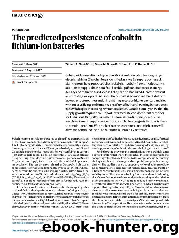 The predicted persistence of cobalt in lithium-ion batteries by William E. Gent & Grace M. Busse & Kurt Z. House