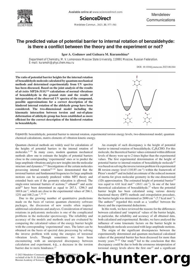 The predicted value of potential barrier to internal rotation of benzaldehyde: Is there a conflict between the theory and the experiment or not? by Igor A. Godunov