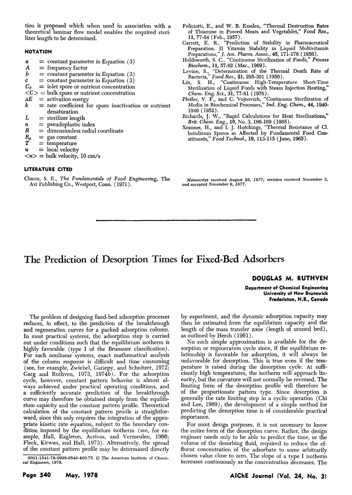 The prediction of desorption times for fixed-bed adsorbers by Unknown