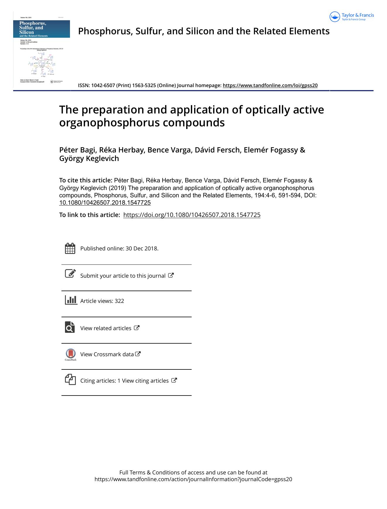 The preparation and application of optically active organophosphorus compounds by Bagi Péter & Herbay Réka & Varga Bence & Fersch Dávid & Fogassy Elemér & Keglevich György