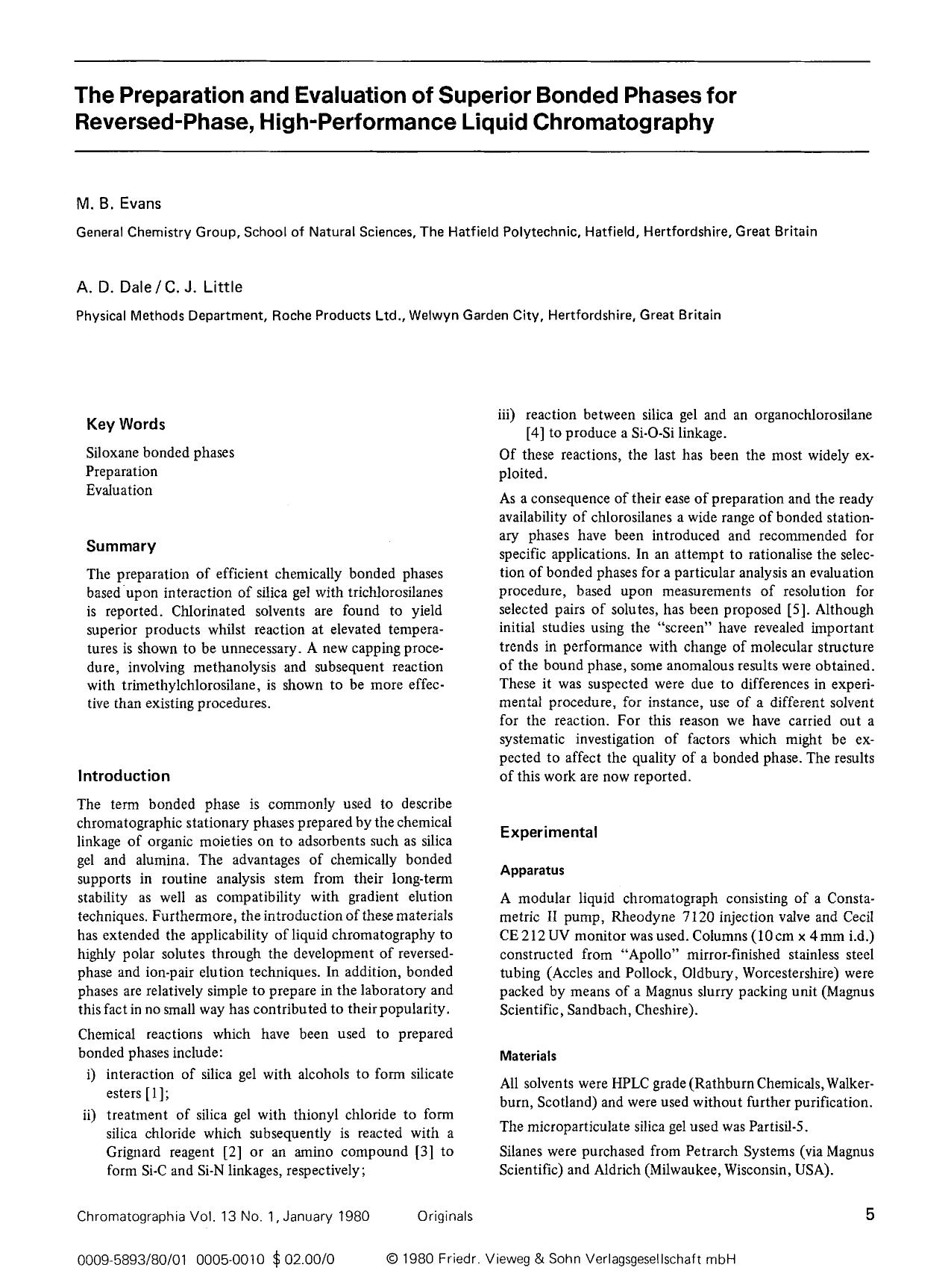 The preparation and evaluation of superior bonded phases for reversed-phase, high-performance liquid chromatography by Unknown