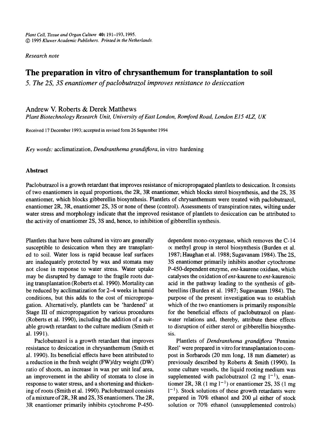 The preparation in vitro of chrysanthemum for transplantation to soil by Unknown