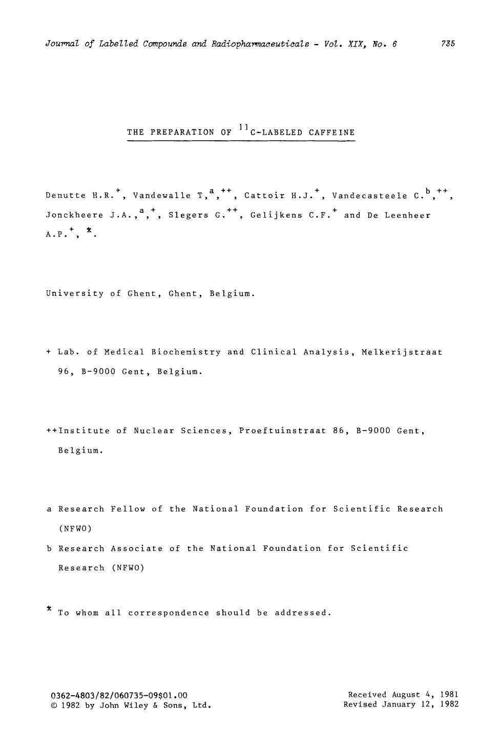 The preparation of 11C-labeled caffeine by Unknown