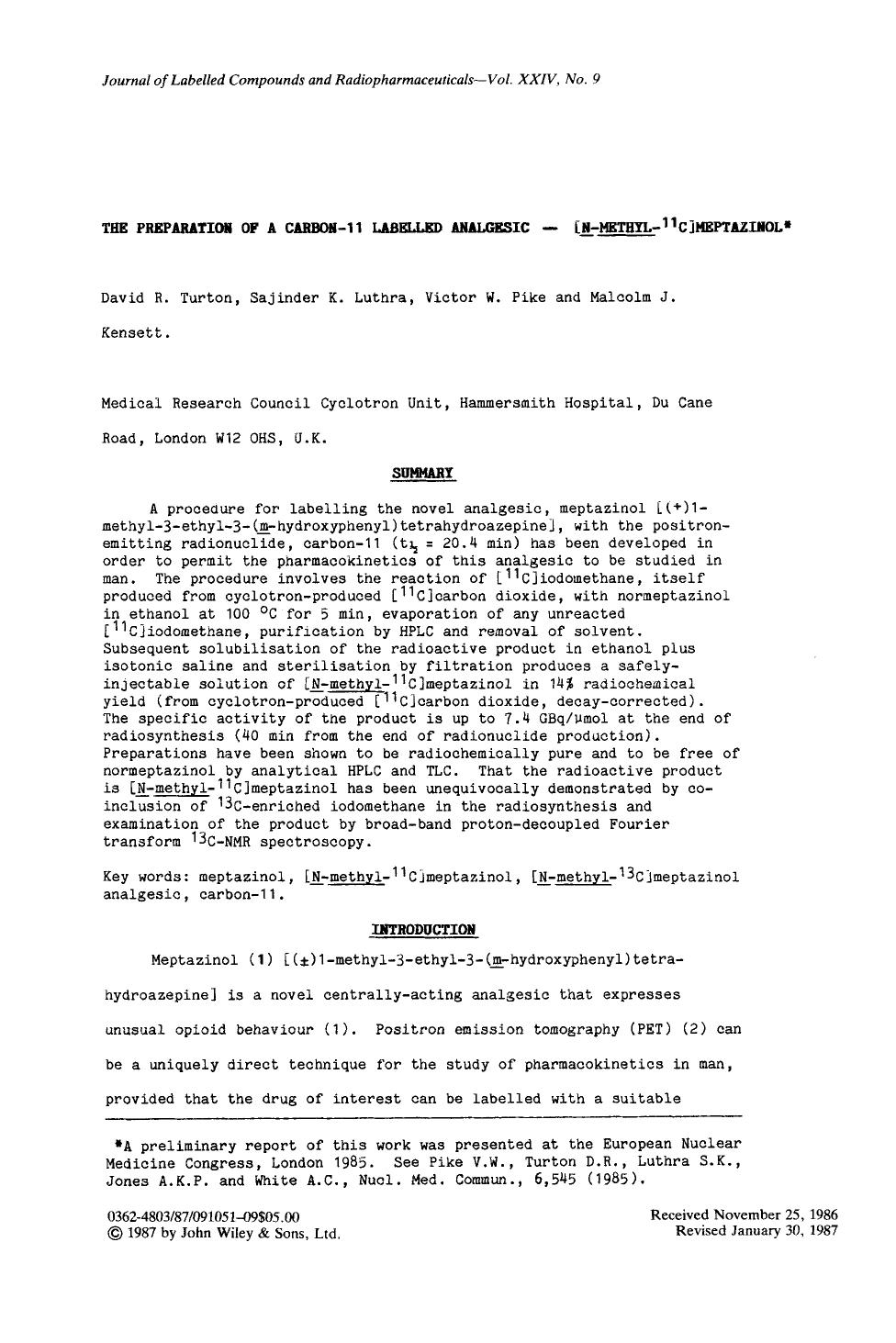 The preparation of a carbon-11 labelled analgesic - [N-methyl-11C]meptazinol by Unknown