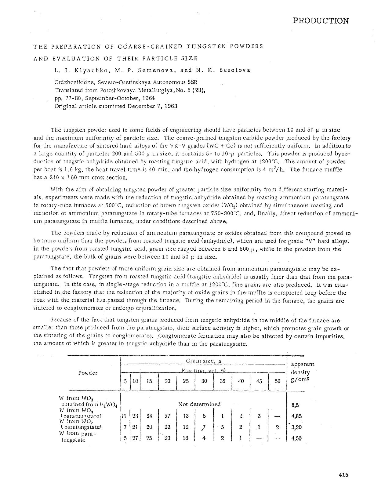 The preparation of coarse-grained tungsten powders and evaluation of their particle size by Unknown
