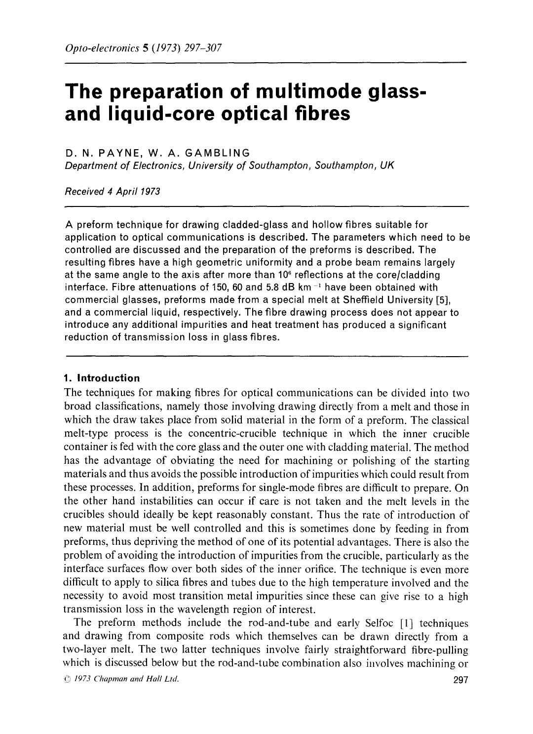 The preparation of multimode glass- and liquid-core optical fibres by Unknown