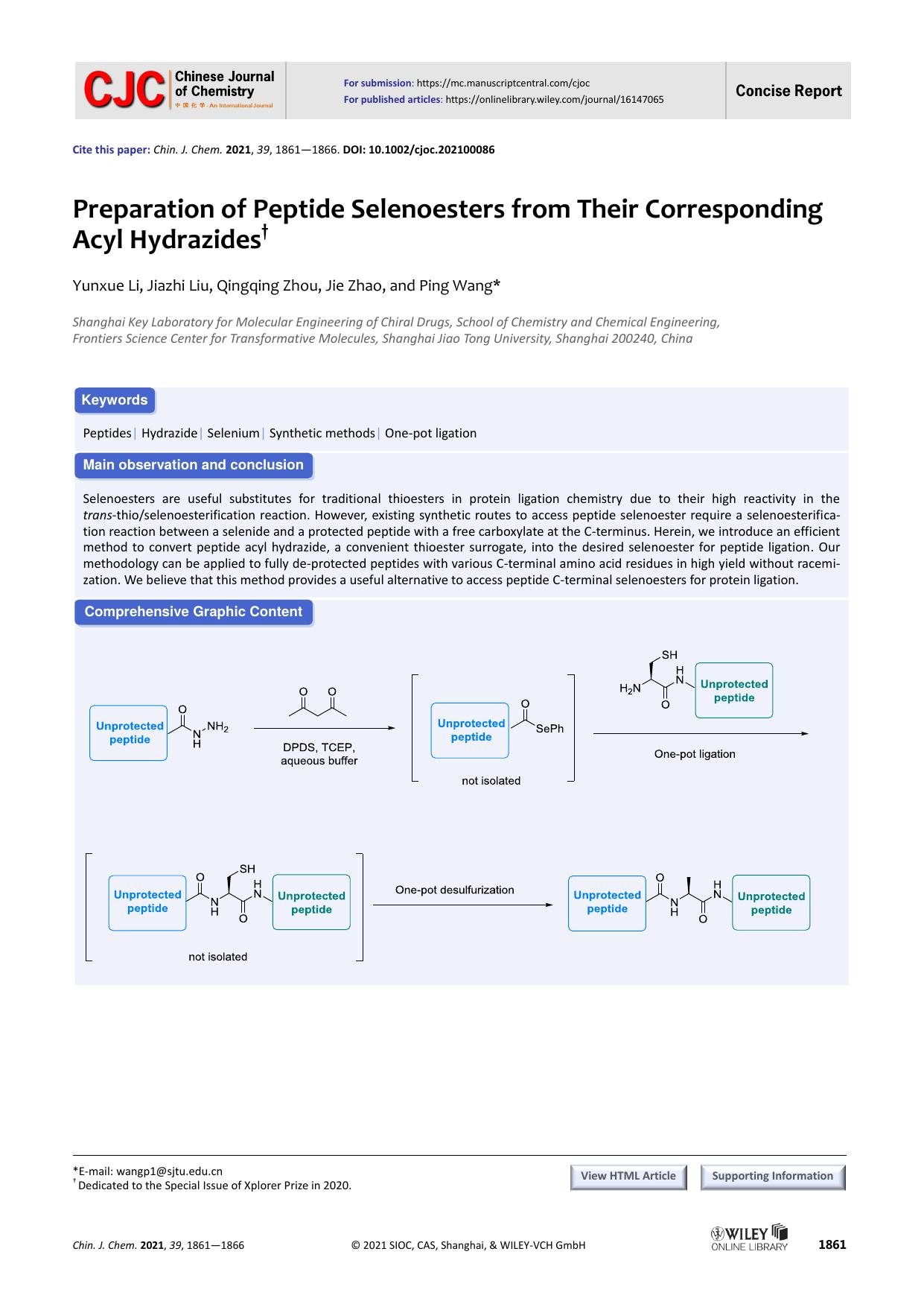 The preparation of peptide selenoesters from their corresponding acyl hydrazides by grh