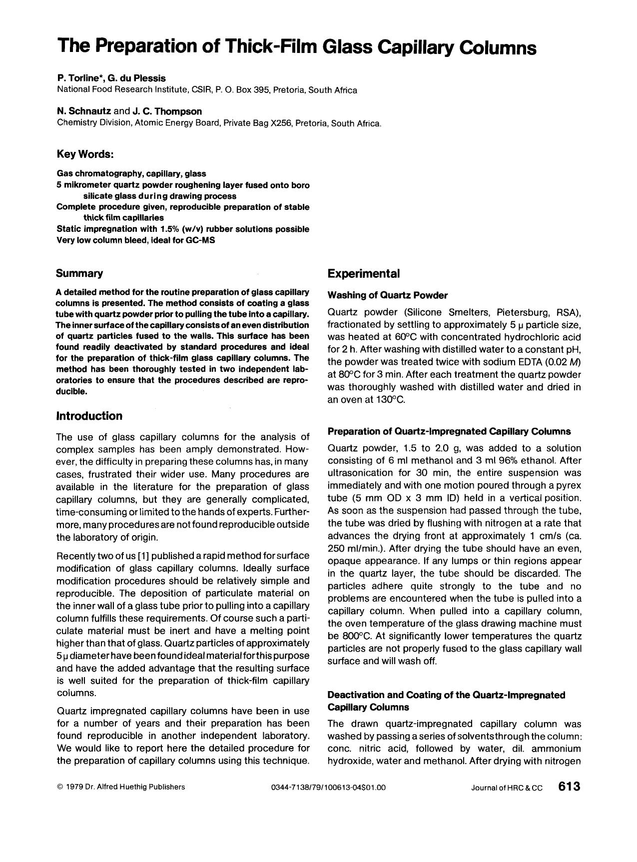 The preparation of thick-film glass capillary columns by Unknown