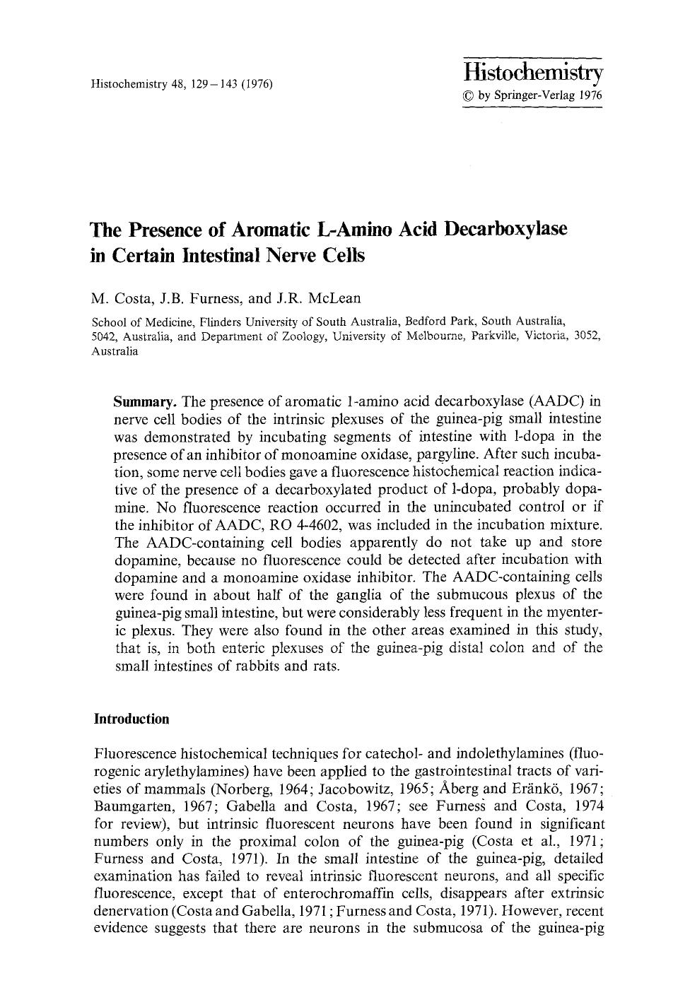 The presence of aromatic L-amino acid decarboxylase in certain intestinal nerve cells by Unknown