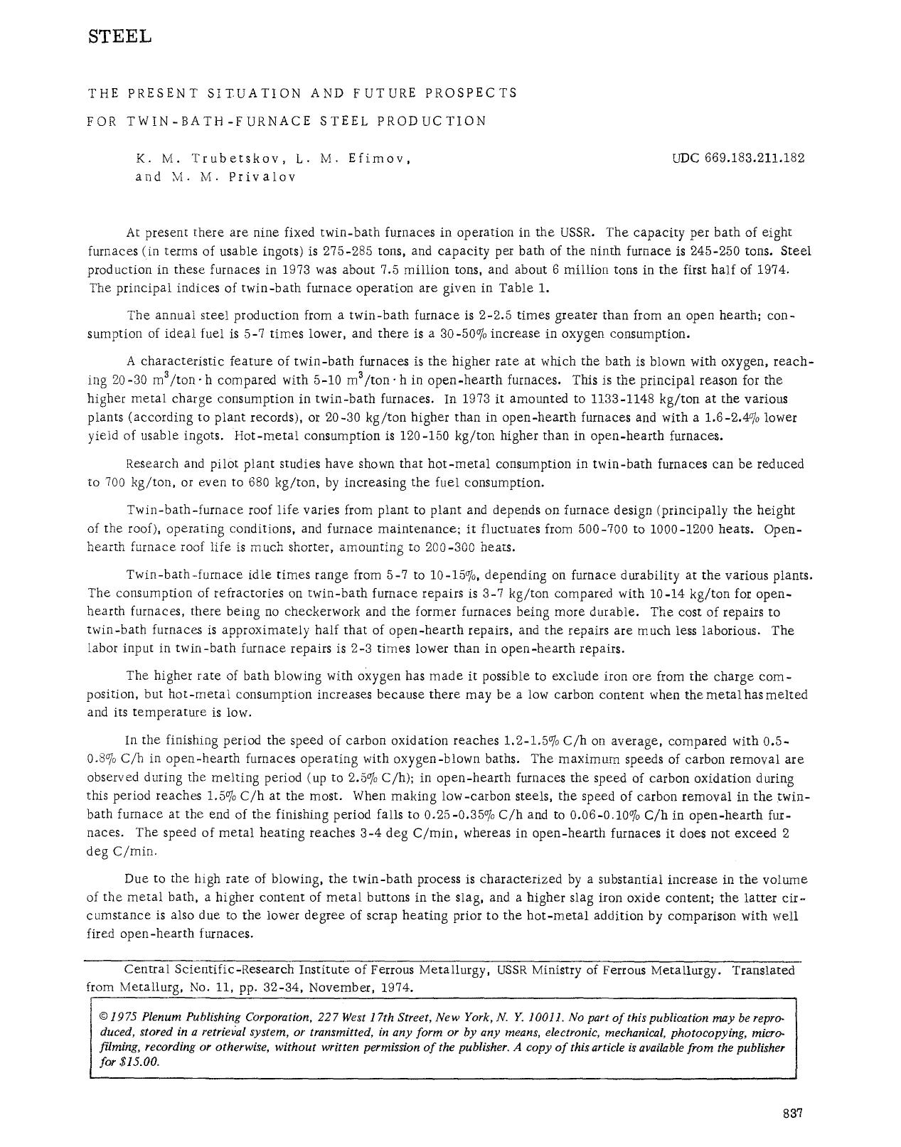 The present situation and future prospects for twin-bath-furnace steel production by Unknown