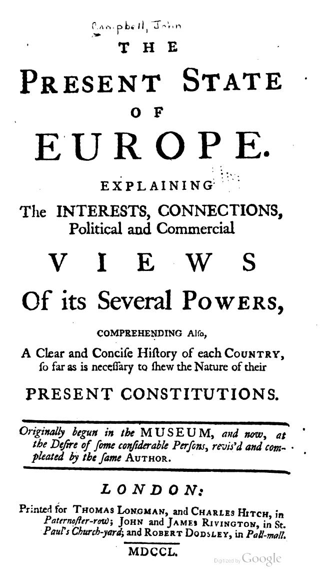 The present state of Europe by John Campbell