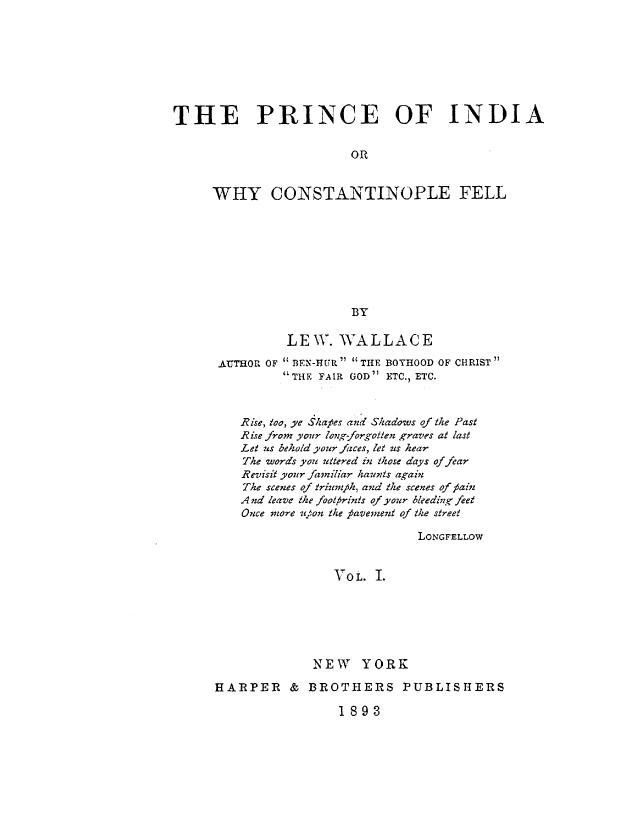The prince of india, or why constantinople fell. vol. 1 by 1893