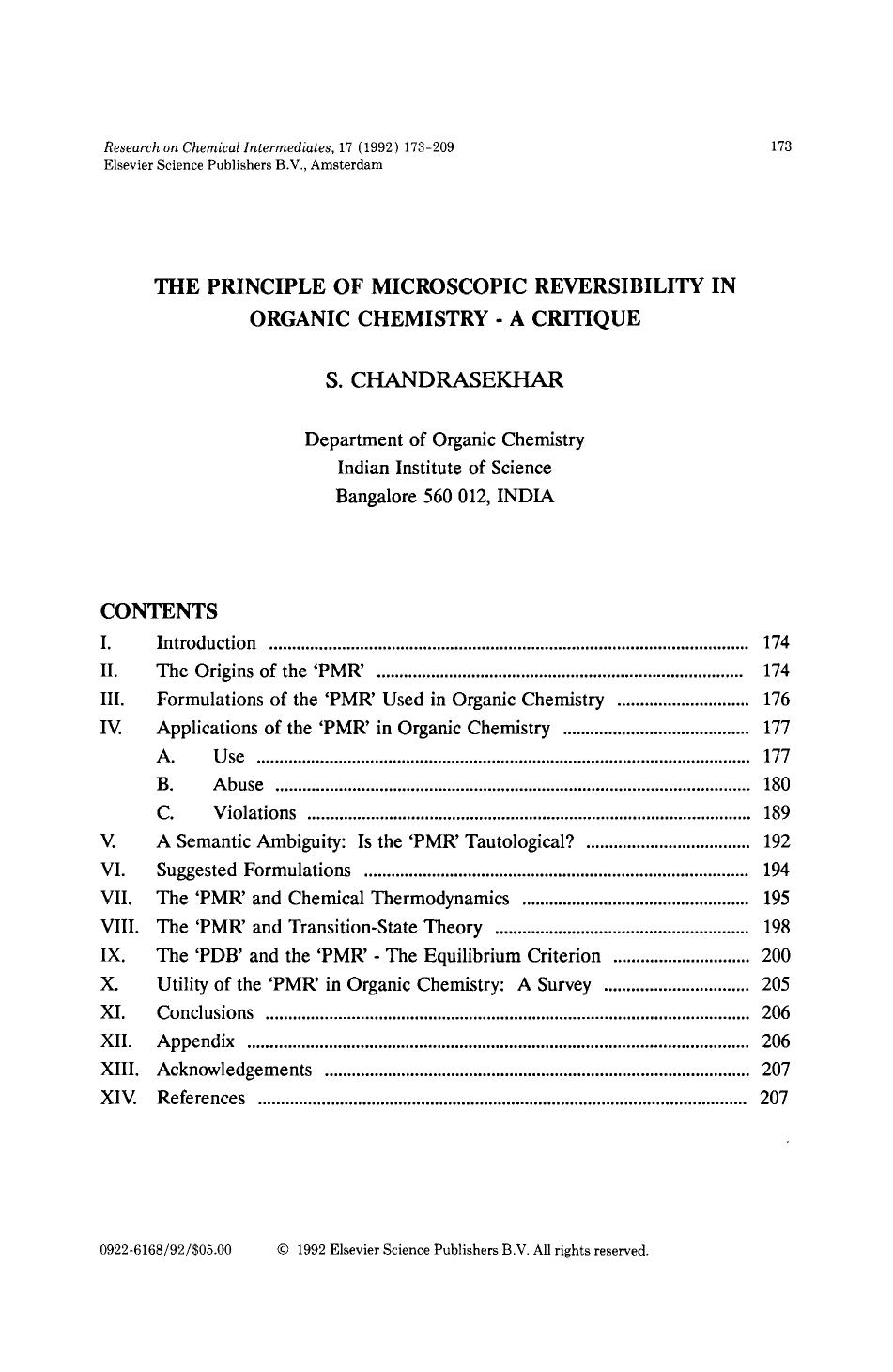 The principle of microscopic reversibility in organic chemistry - a critique by Unknown