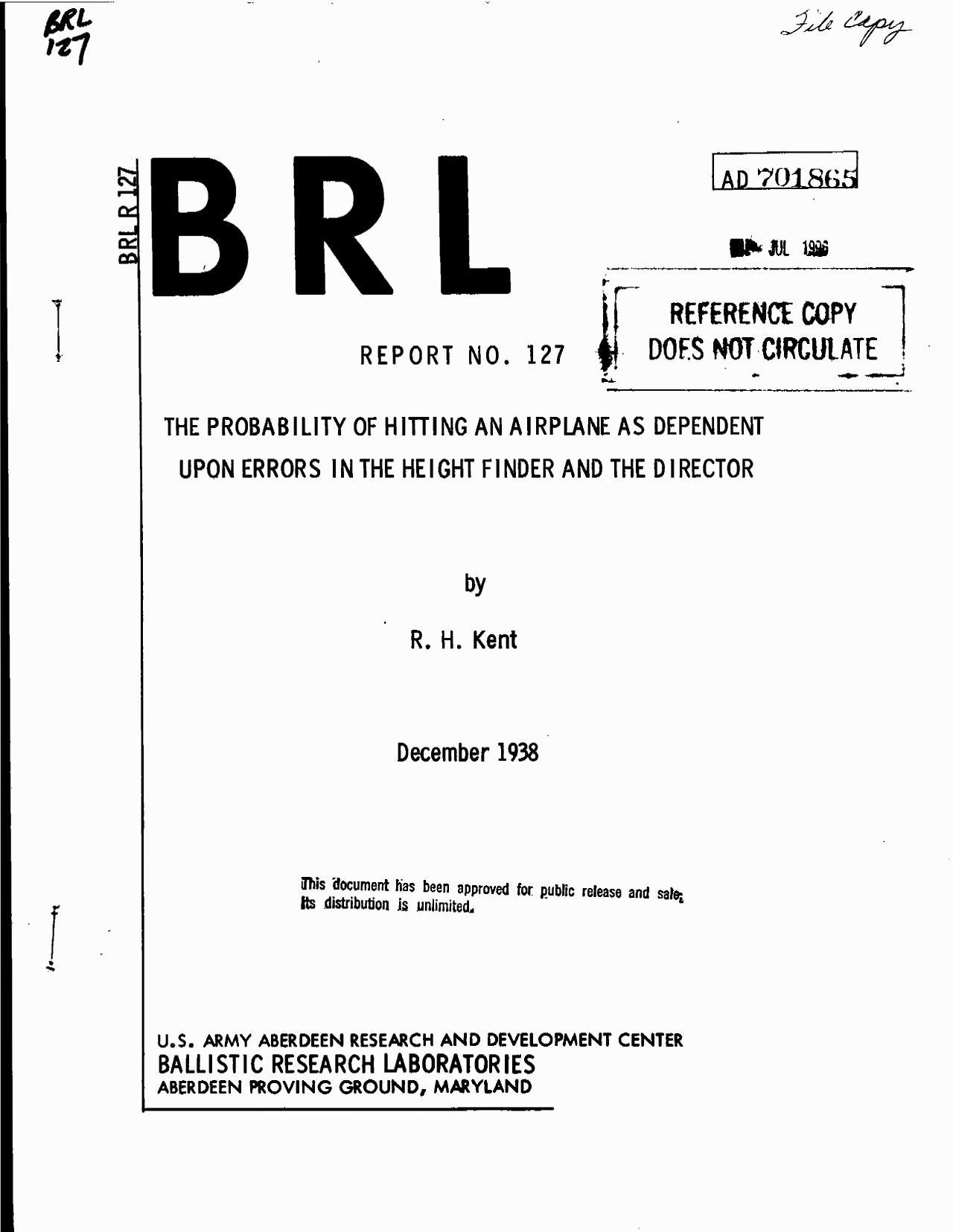 The probability of hitting an airplane as dependent upon errors in the height finder and the director by Kent R.H