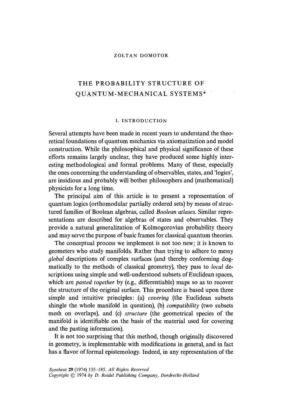 The probability structure of quantum-mechanical systems by Unknown