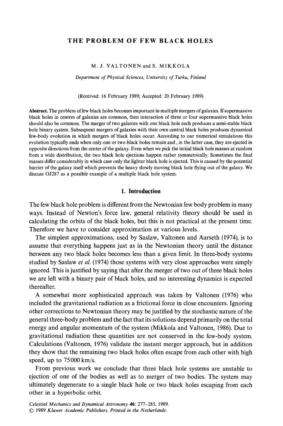 The problem of few black holes by Unknown