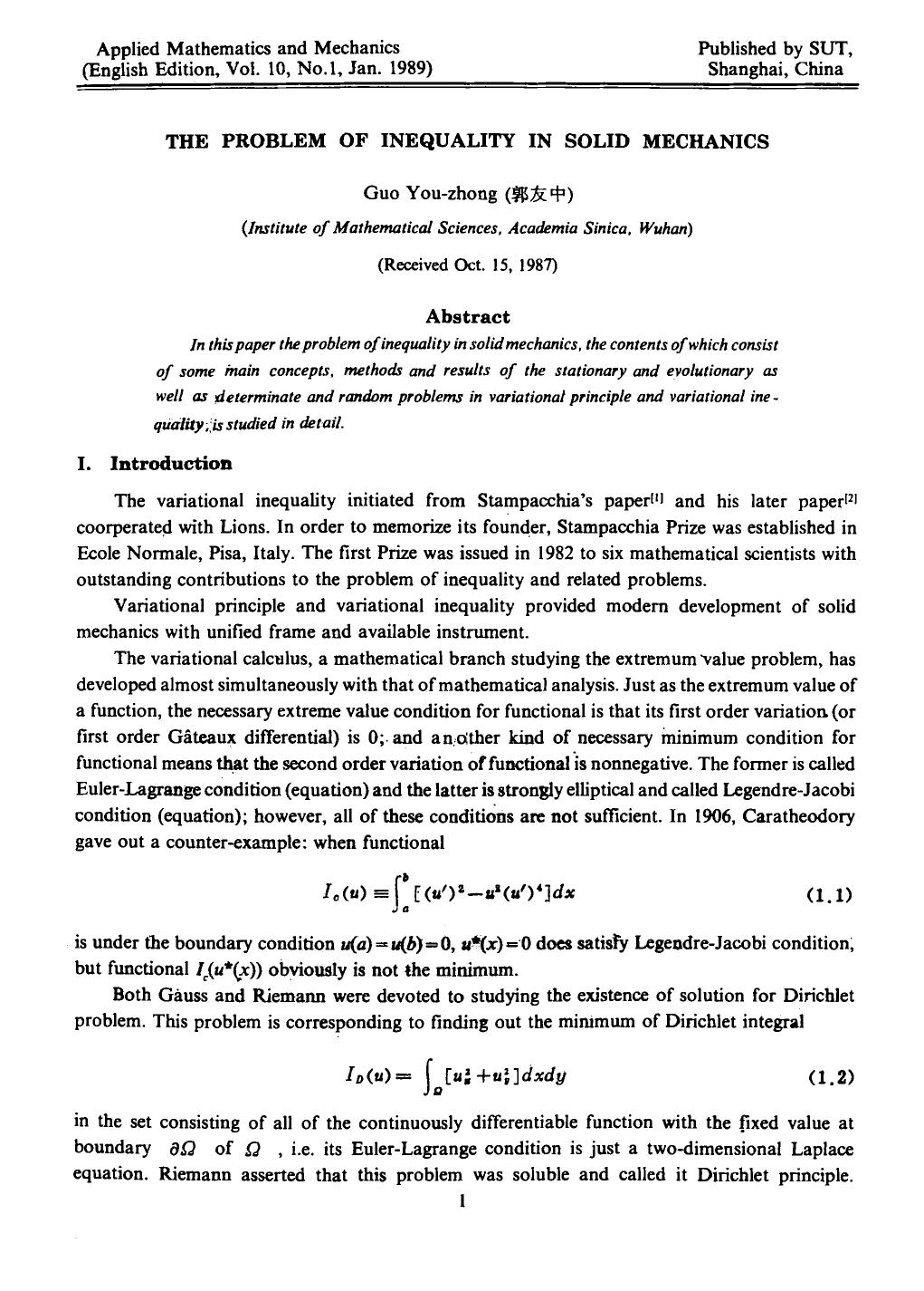 The problem of inequality in solid mechanics by Unknown