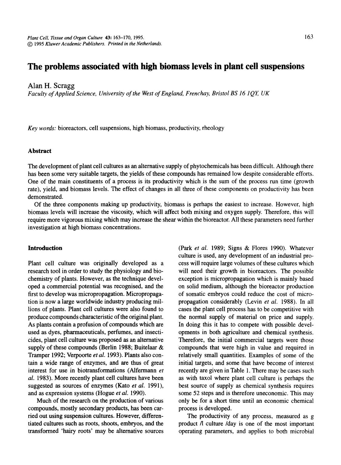 The problems associated with high biomass levels in plant cell suspensions by Unknown