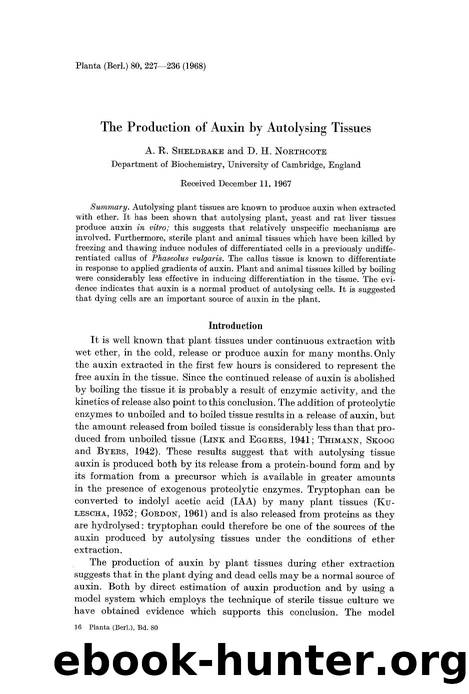 The production of auxin by autolysing tissues by Unknown