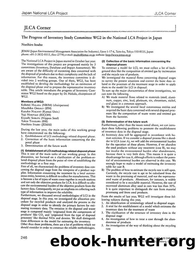 The progress of inventory study committee WG2 in the national LCA project in Japan by Unknown