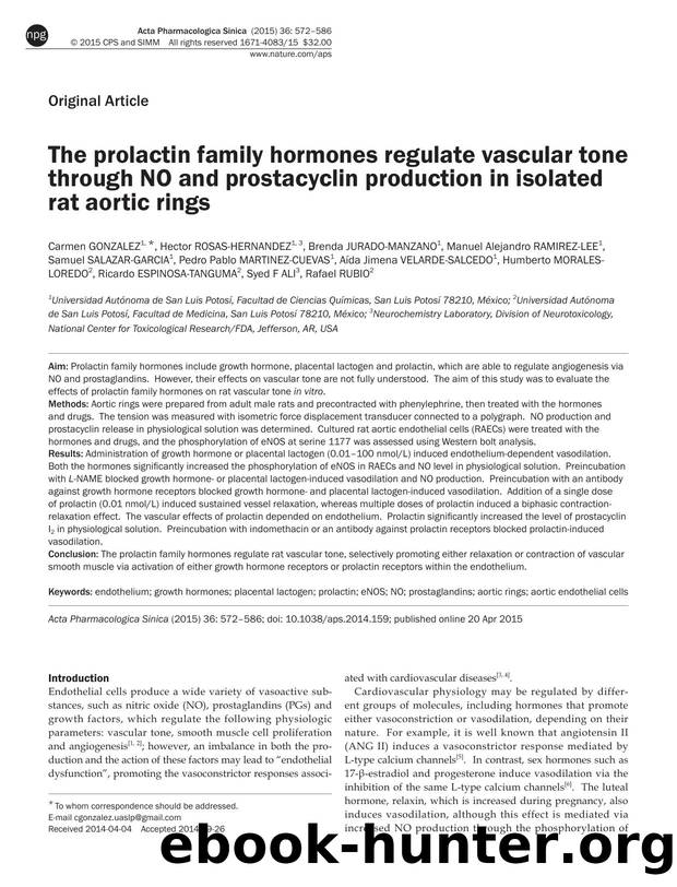 The prolactin family hormones regulate vascular tone through NO and prostacyclin production in isolated rat aortic rings by unknow
